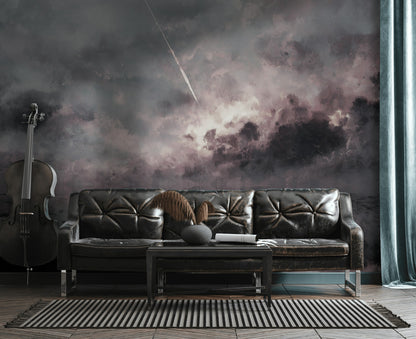 Cloudy Sky Wallpaper Modern Pink Wall Mural