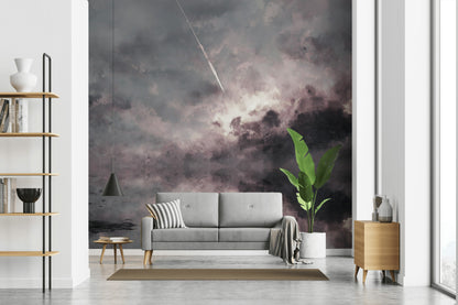 Cloudy Sky Wallpaper Modern Pink Wall Mural