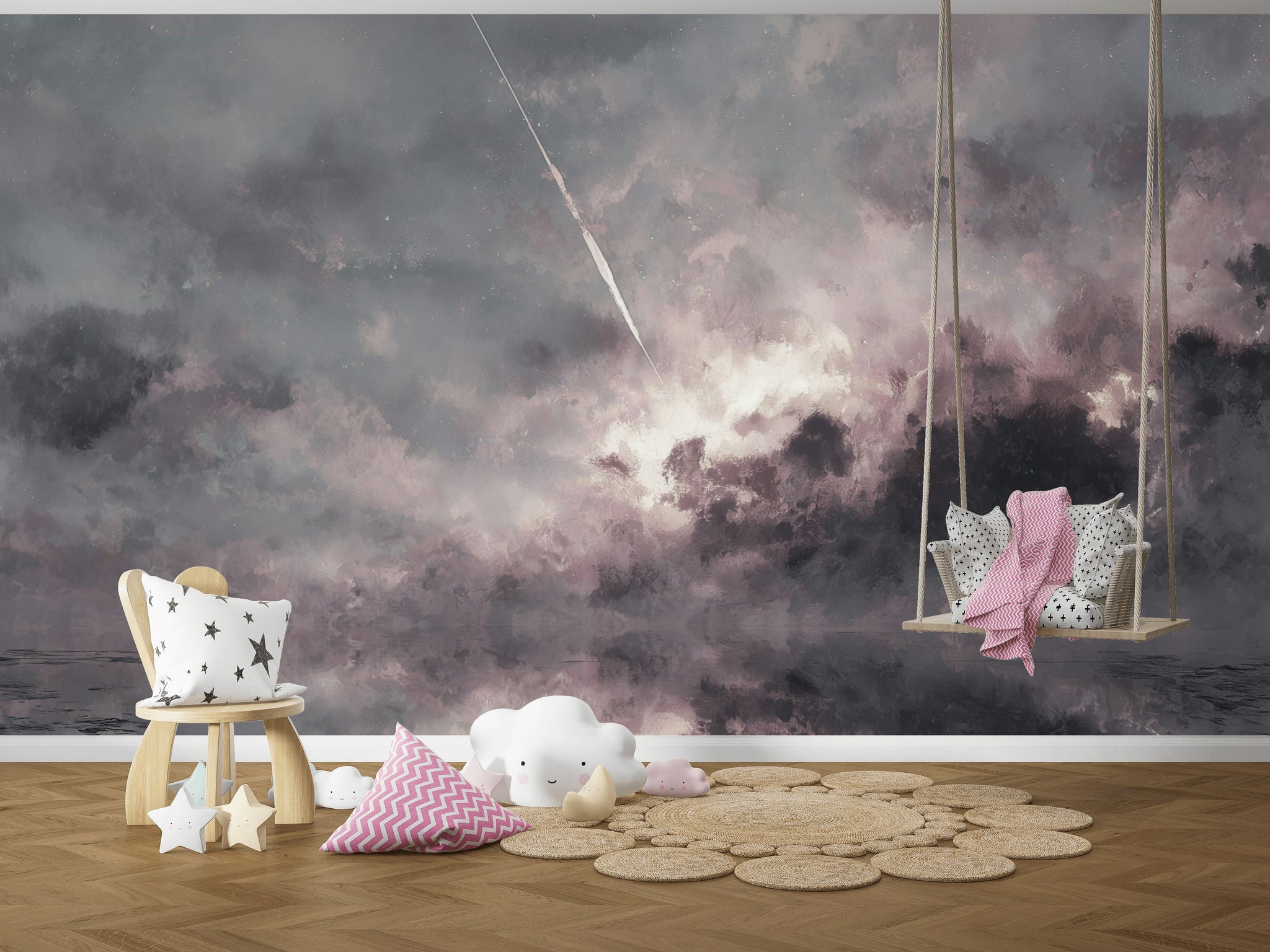 Cloudy Sky Wallpaper Modern Pink Wall Mural