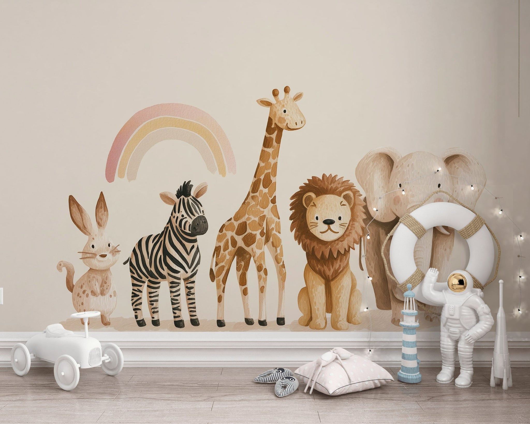 Animals Wallpaper Rainbow Whimsical Wall Decor