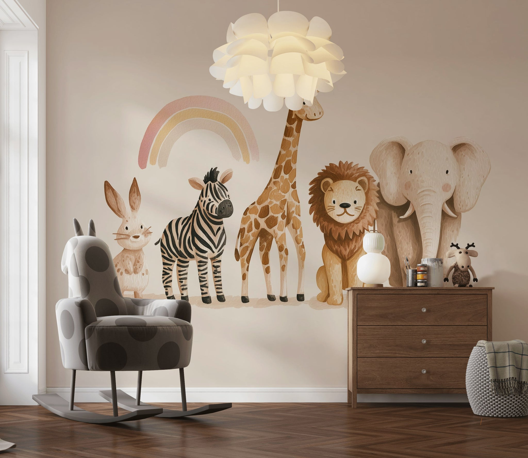 Animals Wallpaper Rainbow Whimsical Wall Decor
