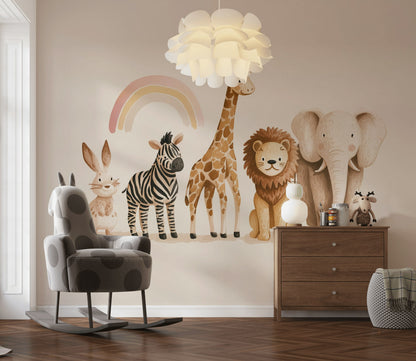 Animals Wallpaper Rainbow Whimsical Wall Decor