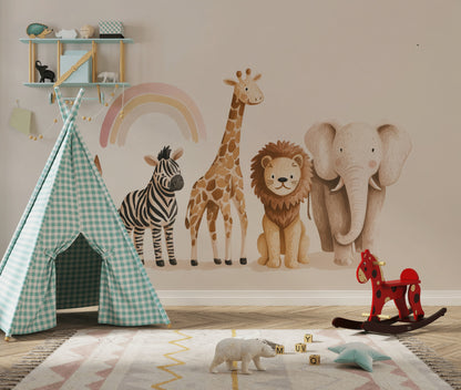 Animals Wallpaper Rainbow Whimsical Wall Decor