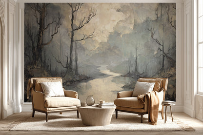 Ethereal Landscape Wallpaper Moon Abstract Wall Decor