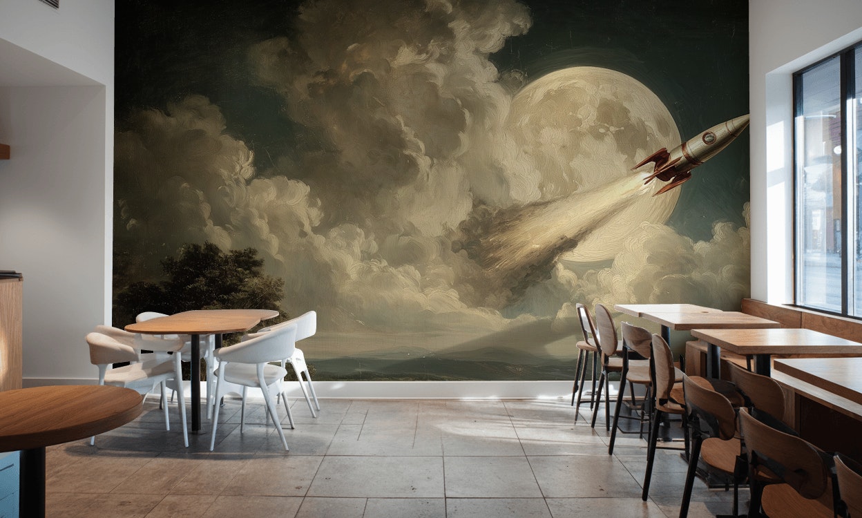 Castle Landscape Wallpaper Rocket Moon Wall Mural