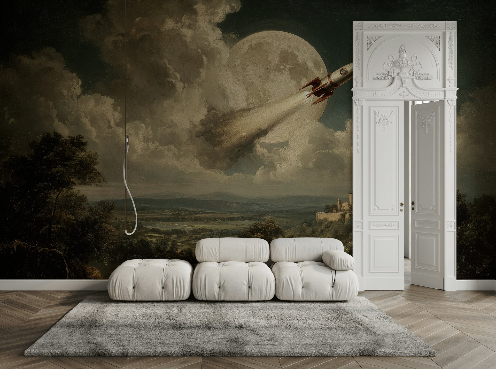 Castle Landscape Wallpaper Rocket Moon Wall Mural