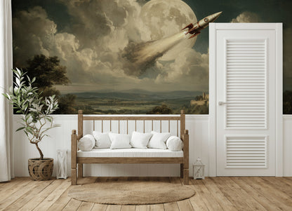 Castle Landscape Wallpaper Rocket Moon Wall Mural