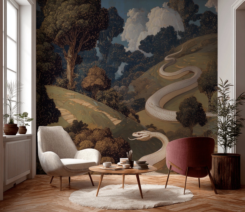 Mystical Landscape Wallpaper Serpent Vintage Wall Art