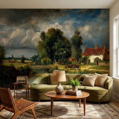 Cottage Landscape Wallpaper Trees Vintage Wall Mural