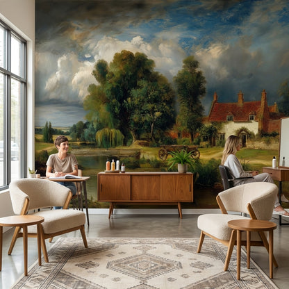 Cottage Landscape Wallpaper Trees Vintage Wall Mural