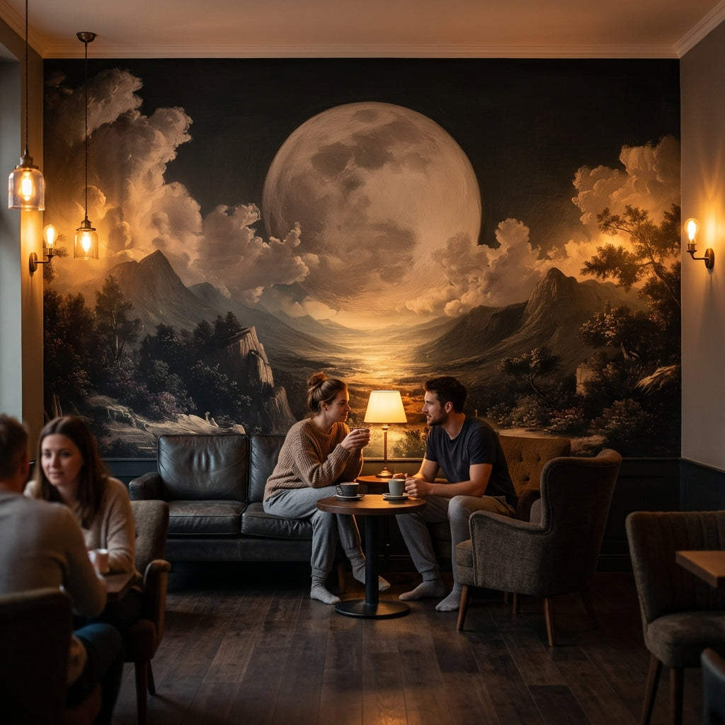 Moon Landscape Wallpaper Mountains Removable Clouds Wall Double Roll