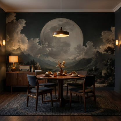 Moon Landscape Wallpaper Mountains Removable Clouds Wall Double Roll