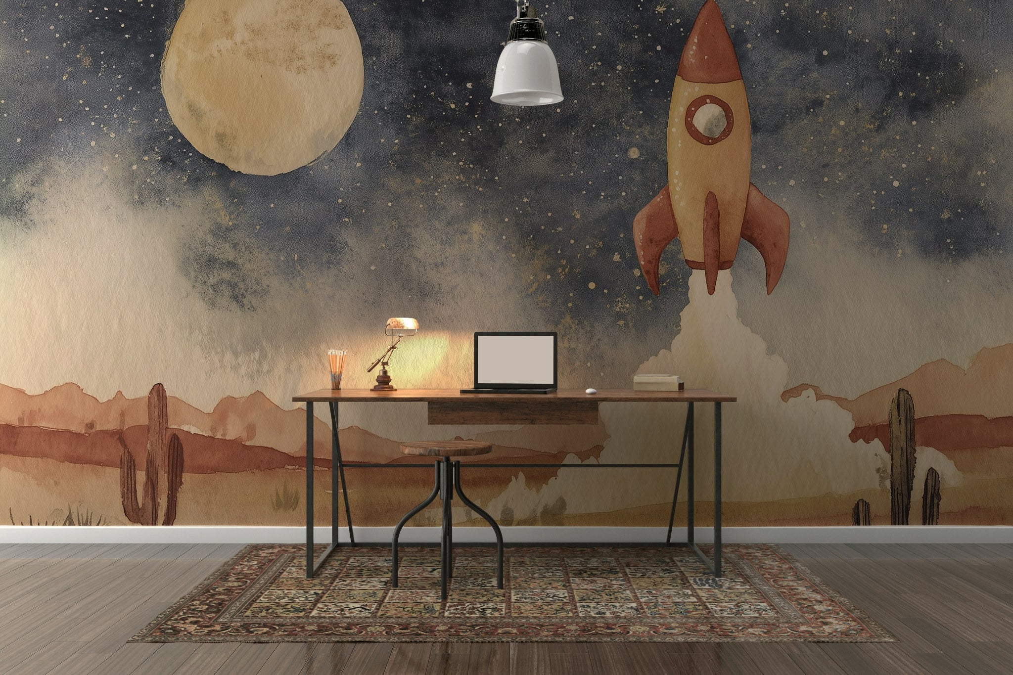 Starry Night Wallpaper Desert Cactus Wall Mural