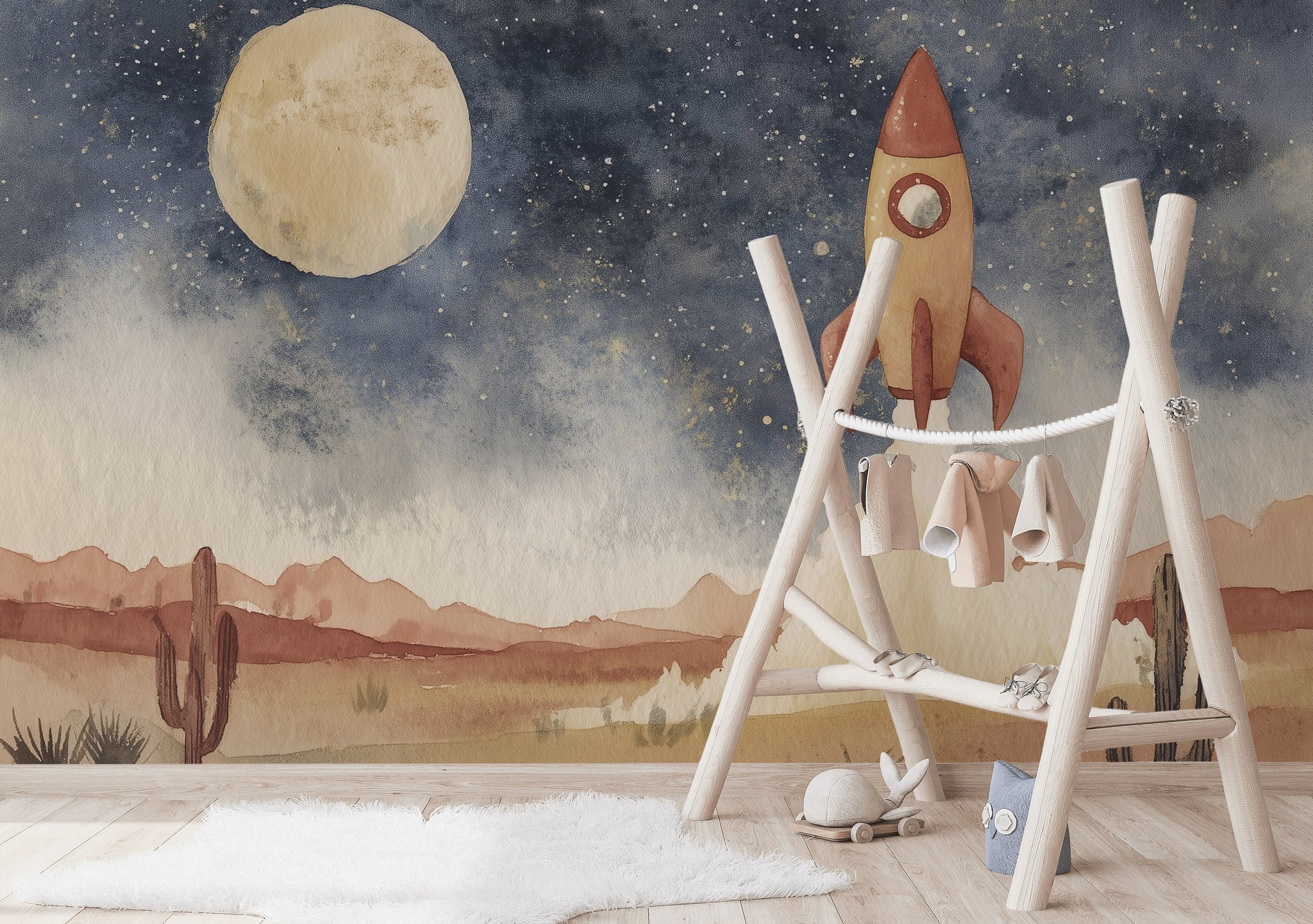 Starry Night Wallpaper Desert Cactus Wall Mural