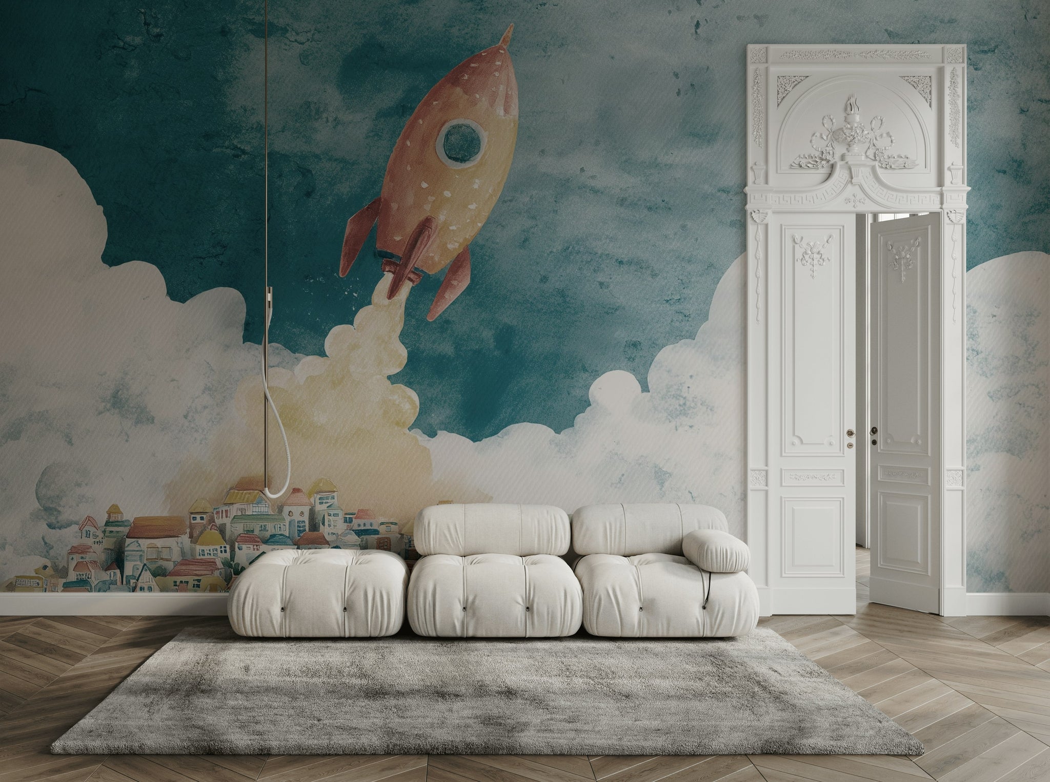 Rocket Wallpaper Town Removable Clouds Wall Mural