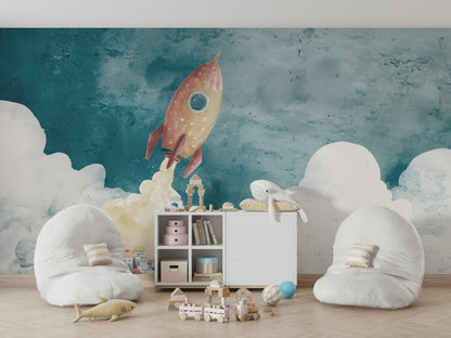 Rocket Wallpaper Town Removable Clouds Wall Mural