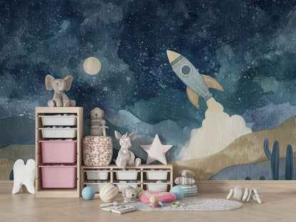 Starry Night Wallpaper Rocket Dreamy Wall Mural
