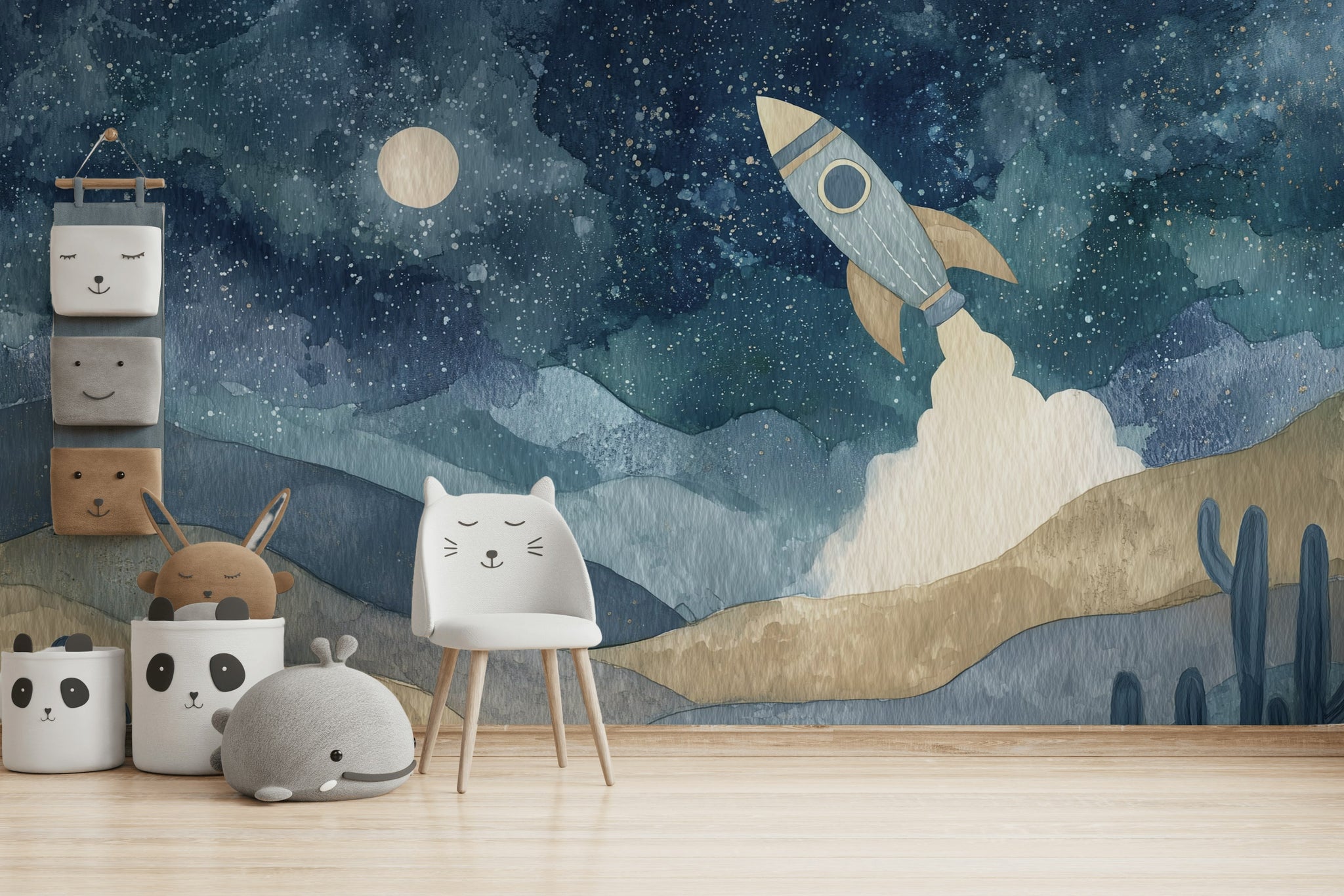 Starry Night Wallpaper Rocket Dreamy Wall Mural