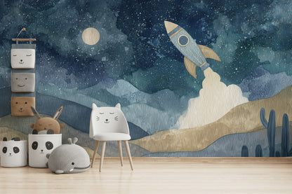 Starry Night Wallpaper Rocket Dreamy Wall Mural