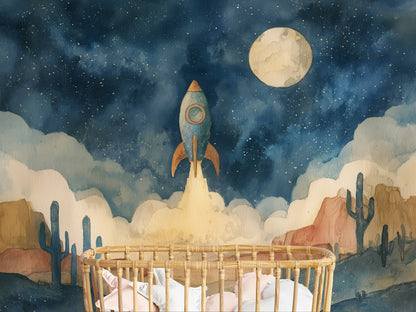 Starry Night Wallpaper Rocket Desert Wall Mural