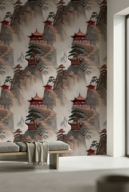 Asian Landscape Wallpaper Pagoda Serene Wall Mural