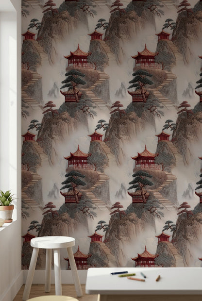 Asian Landscape Wallpaper Pagoda Serene Wall Mural