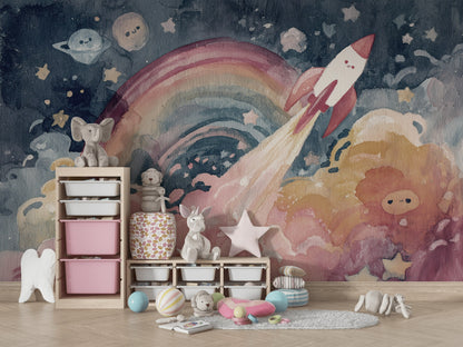 Space Wallpaper Rocket Planets Removable Wall Decor