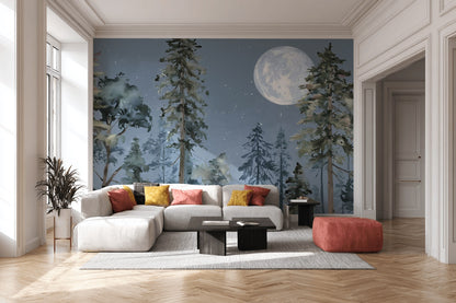 Shades Of Green Wallpaper Moonlit Night Sky Removable Wall Decor