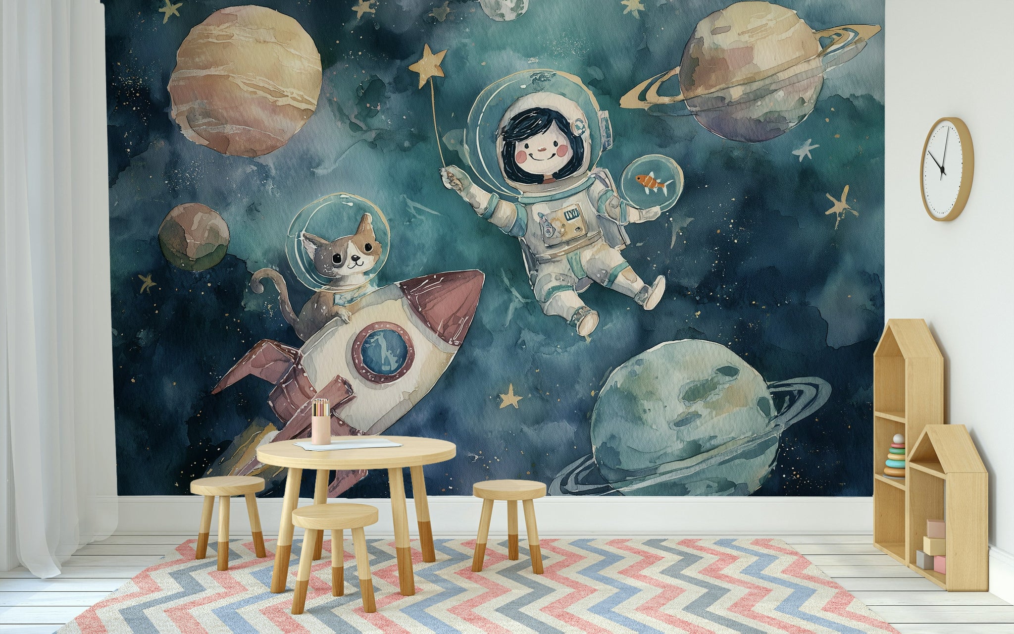 Astronaut Wallpaper Cat Planets Wall Mural