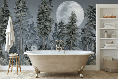 Forest Moon Wallpaper Trees Removable Wildflowers Wall Double Roll