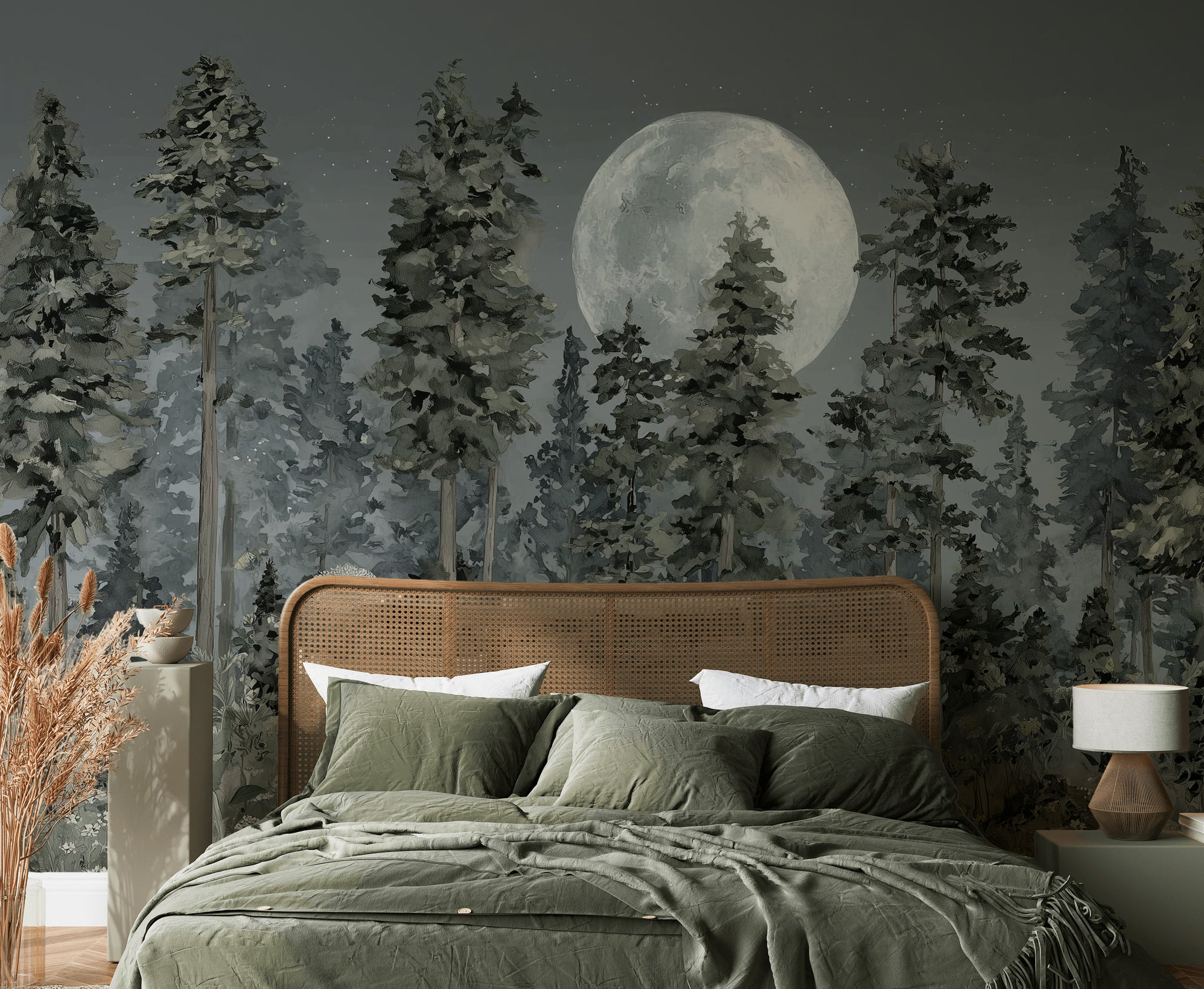 Forest Moon Wallpaper Trees Removable Wildflowers Wall Double Roll