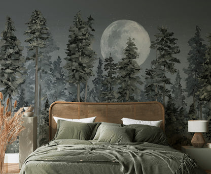 Forest Moon Wallpaper Trees Removable Wildflowers Wall Double Roll