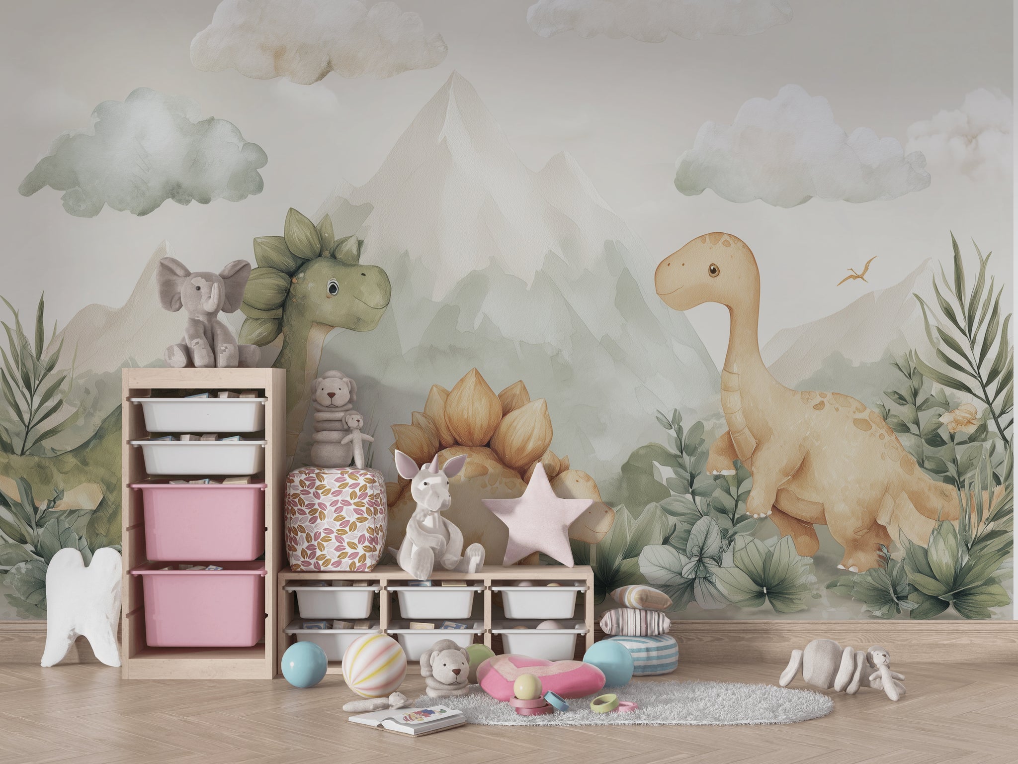 Dinosaurs Wallpaper Landscape Playful Wall Decor