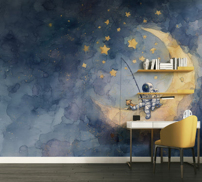 Astronaut Wallpaper Moon Stars Removable Wall Decor