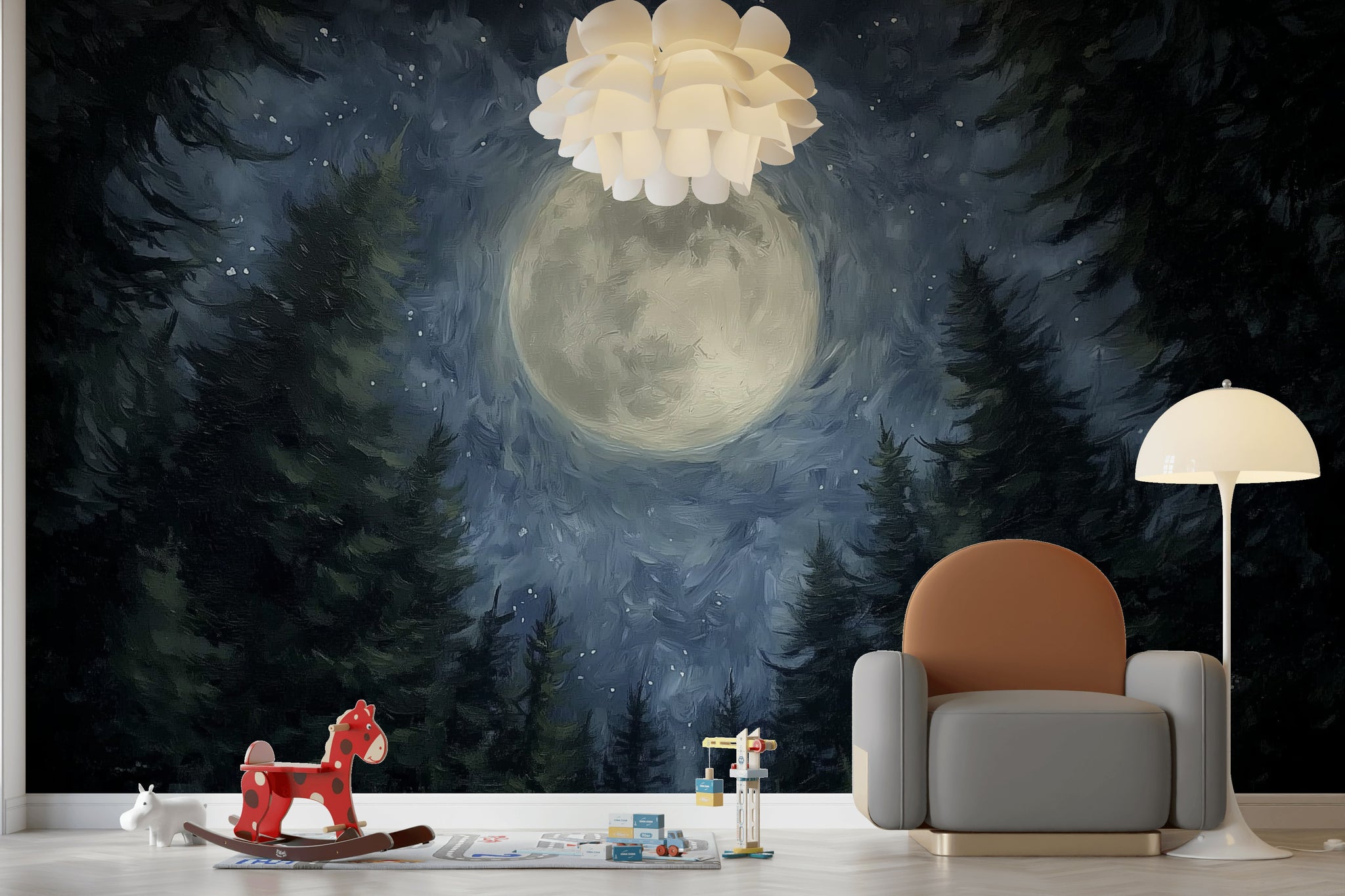 Mystical Moon Wallpaper Forest Removable Night Wall Double Roll