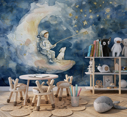 Astronaut Wallpaper Moon Removable Stars Wall Mural