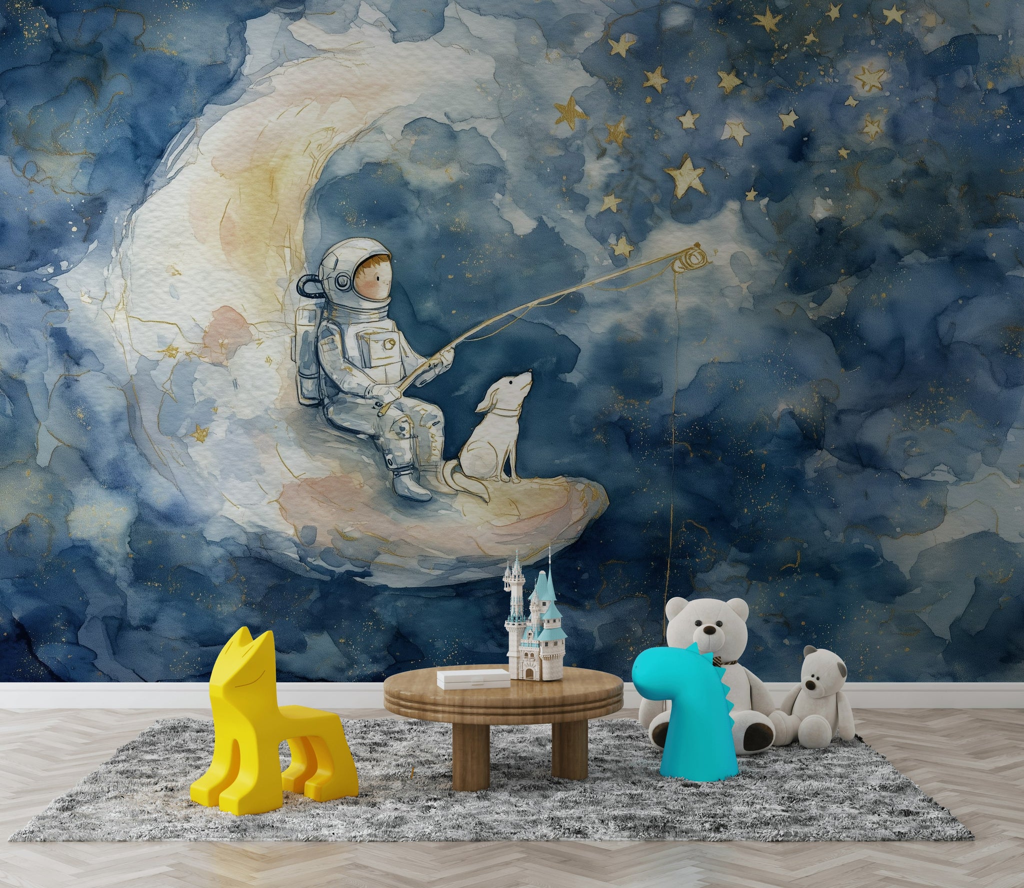 Astronaut Wallpaper Moon Removable Stars Wall Mural