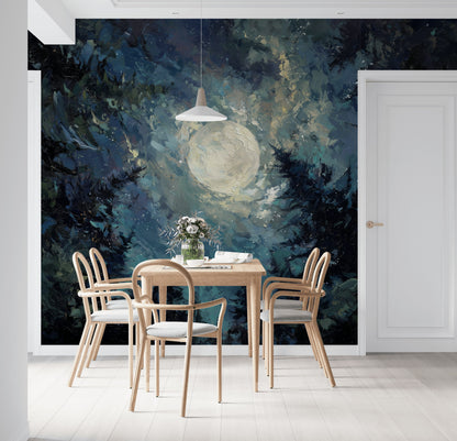 Moon Wallpaper Night Forest Removable Wall Decor