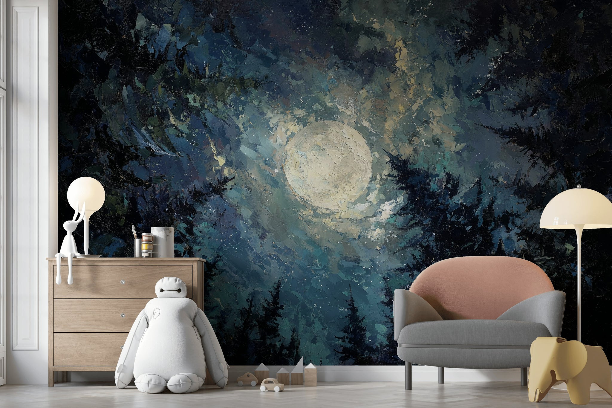 Moon Wallpaper Night Forest Removable Wall Decor