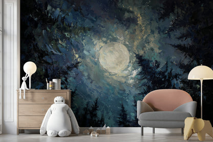 Moon Wallpaper Night Forest Removable Wall Decor