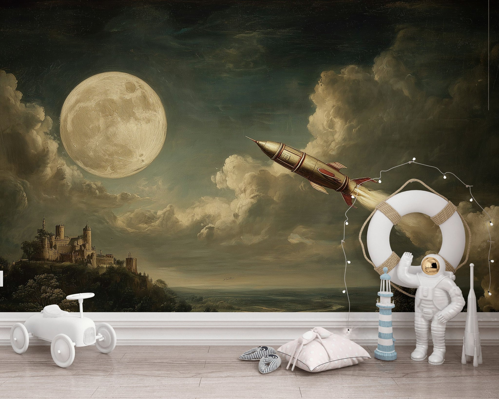 Moon Wallpaper Rocket Removable Castle Wall Mural
