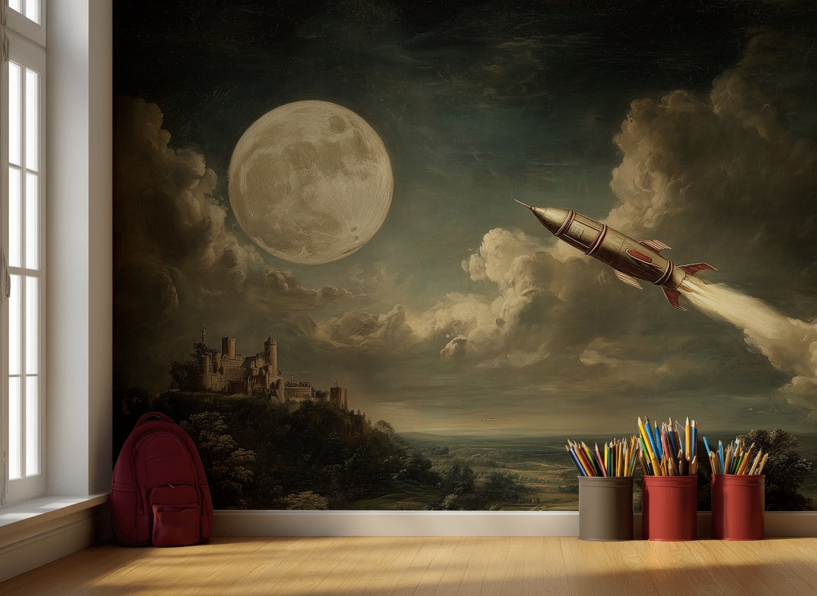 Moon Wallpaper Rocket Removable Castle Wall Mural