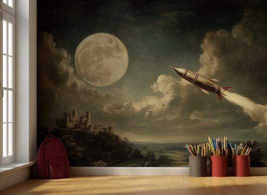 Moon Wallpaper Rocket Removable Castle Wall Mural
