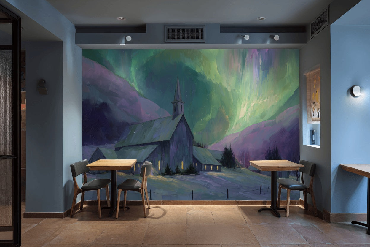 Aurora Borealis Wallpaper Northern Lights Mountain Wall Decor