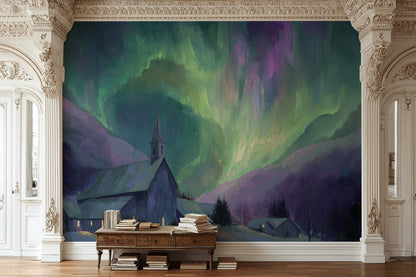 Aurora Borealis Wallpaper Northern Lights Mountain Wall Decor