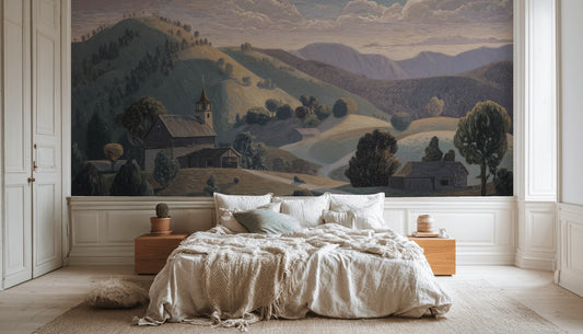 Moonlit Landscape Wallpaper Vintage Church Wall Decor