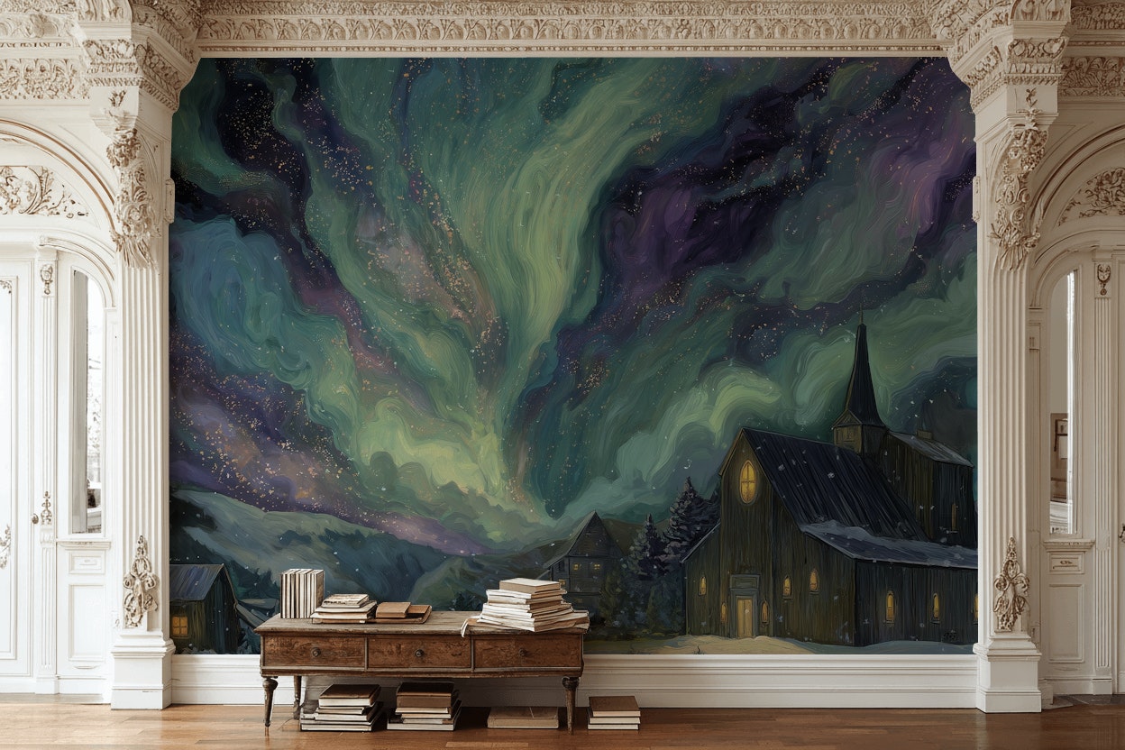 Aurora Landscape Wallpaper Abstract Removable Night Wall Double Roll