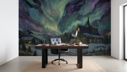Aurora Landscape Wallpaper Abstract Removable Night Wall Double Roll