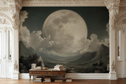 Moon Landscape Wallpaper Mountains Removable Clouds Wall Double Roll
