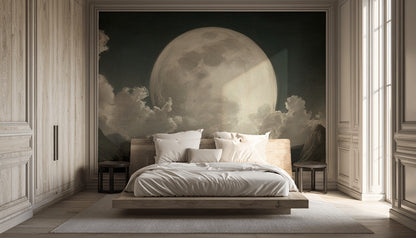 Moon Landscape Wallpaper Mountains Removable Clouds Wall Double Roll